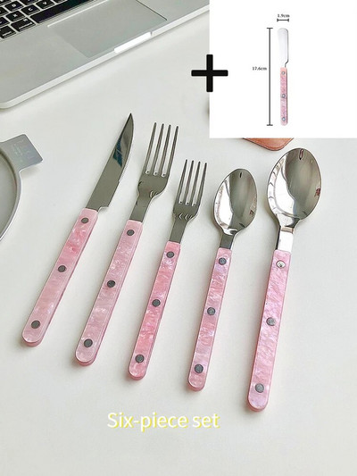 Korejiešu nazis un dakšiņas karote Rietumu galda piederumu komplekts Rozā meitenes sirds 304 Nerūsējošā tērauda deserta karote galvenās maltītes nazis un dakša