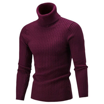 Нов мъжки ежедневен пуловер с висока яка и дълъг ръкав, плетени пуловери с яка