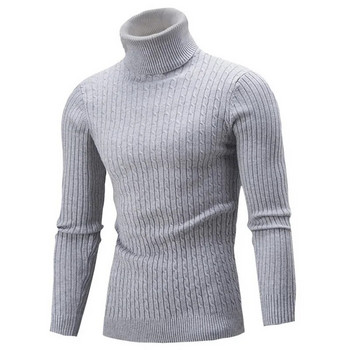 Нов мъжки ежедневен пуловер с висока яка и дълъг ръкав, плетени пуловери с яка