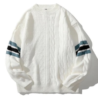 Ανδρικό χειμωνιάτικο πουλόβερ JFUNCY Ανδρικό πουλόβερ Harajuku Crewneck Πλεκτά πουλόβερ Ανδρικά ρούχα μεγάλου μεγέθους Ανδρικά vintage ριγέ πλεκτά