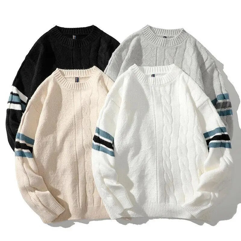 Ανδρικό χειμωνιάτικο πουλόβερ JFUNCY Ανδρικό πουλόβερ Harajuku Crewneck Πλεκτά πουλόβερ Ανδρικά ρούχα μεγάλου μεγέθους Ανδρικά vintage ριγέ πλεκτά