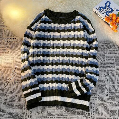 Svītraini džemperi Vīriešu džemperis Klasisks klasisks brīvā laika ielu apģērbs Ziemas Forši Tīņu Modes Baggy Harajuku Kpop Stilīgs BF