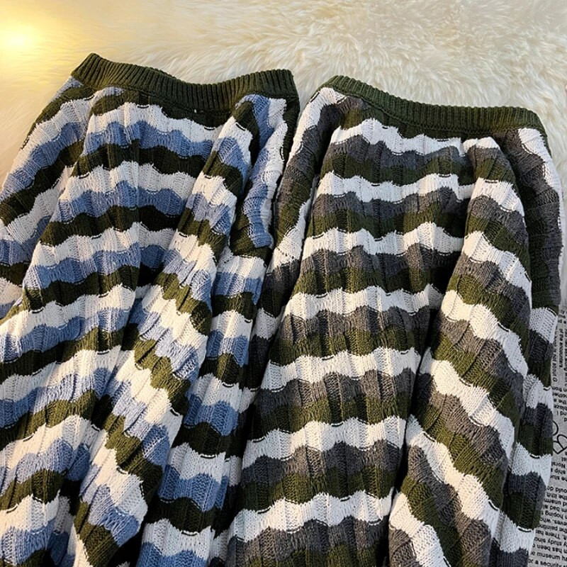 Svītraini džemperi Vīriešu džemperis Klasisks klasisks brīvā laika ielu apģērbs Ziemas Forši Tīņu Modes Baggy Harajuku Kpop Stilīgs BF