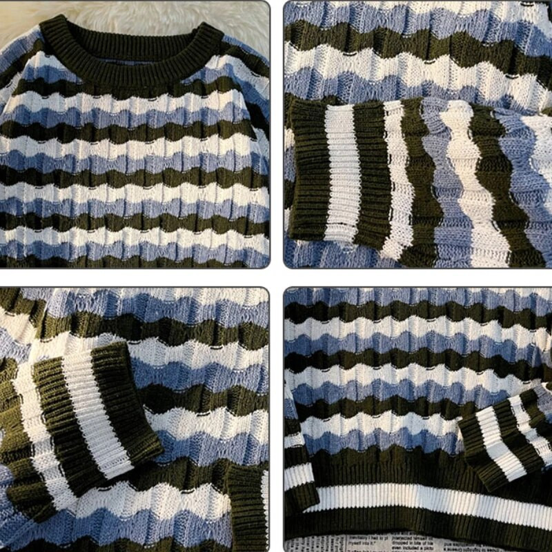 Svītraini džemperi Vīriešu džemperis Klasisks klasisks brīvā laika ielu apģērbs Ziemas Forši Tīņu Modes Baggy Harajuku Kpop Stilīgs BF