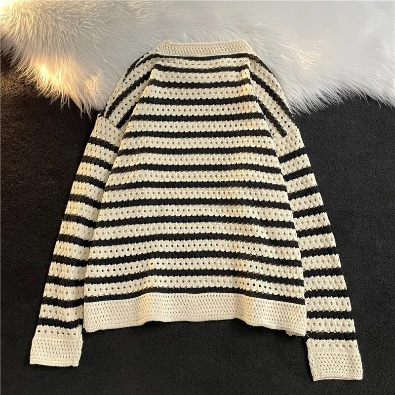 Melni svītraini džemperi Vīriešu džemperis, dobs, izskatīgs ikdienišķs dizains baggy tīņiem unisex elegants ielas apģērbs Свитер O veida kakla vitalitāte