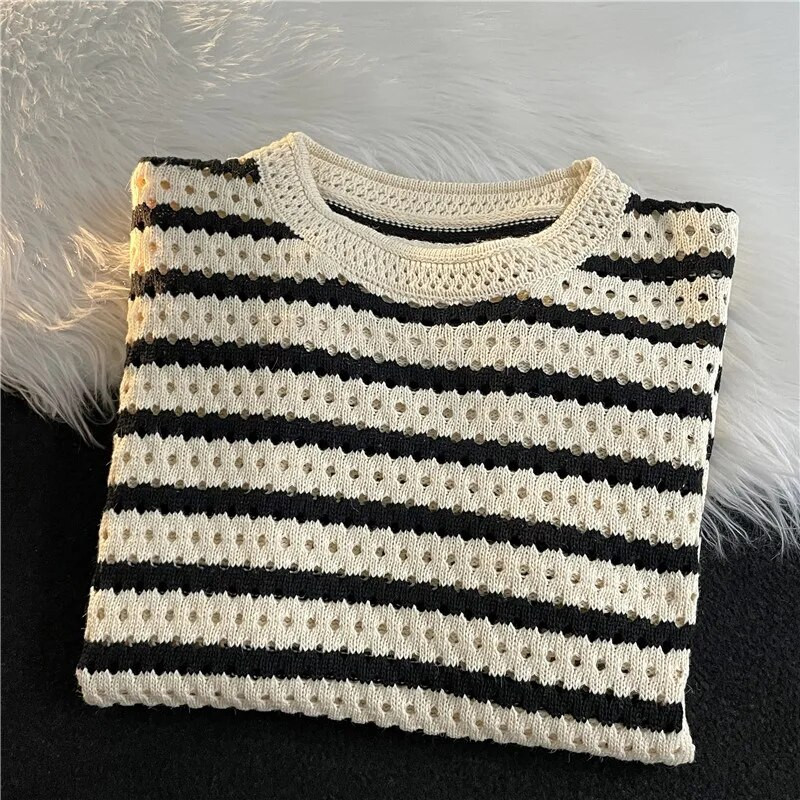 Melni svītraini džemperi Vīriešu džemperis, dobs, izskatīgs ikdienišķs dizains baggy tīņiem unisex elegants ielas apģērbs Свитер O veida kakla vitalitāte