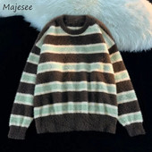 Vintage puloveri vīriešu džemperis svītrains amerikāņu Harajuku dizains Crewneck unisex High Street Baggy Vispārpiemērots personīgais hipster foršs