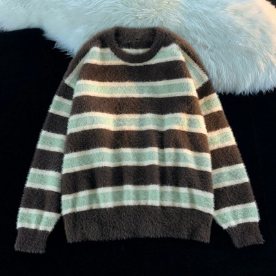 Vintage puloveri vīriešu džemperis svītrains amerikāņu Harajuku dizains Crewneck unisex High Street Baggy Vispārpiemērots personīgais hipster foršs