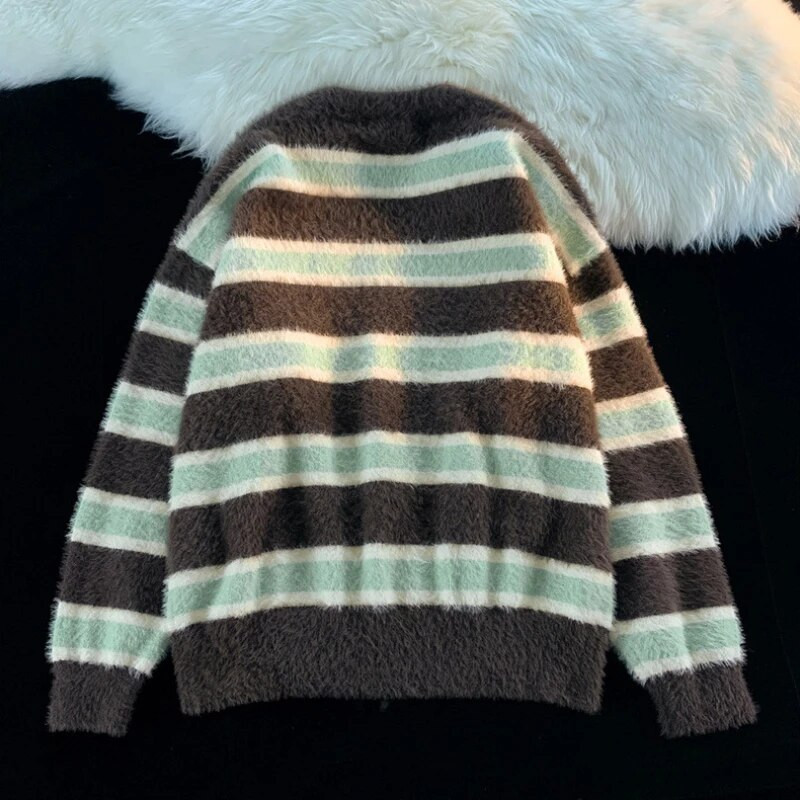 Vintage puloveri vīriešu džemperis svītrains amerikāņu Harajuku dizains Crewneck unisex High Street Baggy Vispārpiemērots personīgais hipster foršs