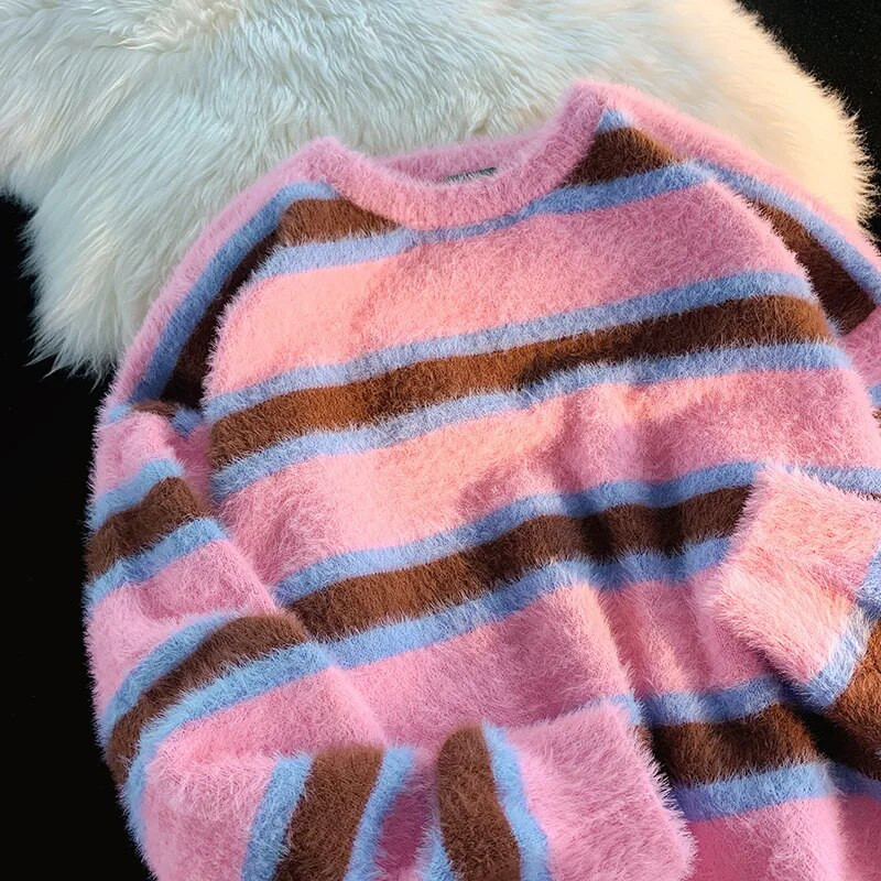 Vintage puloveri vīriešu džemperis svītrains amerikāņu Harajuku dizains Crewneck unisex High Street Baggy Vispārpiemērots personīgais hipster foršs