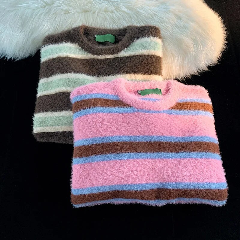 Vintage puloveri vīriešu džemperis svītrains amerikāņu Harajuku dizains Crewneck unisex High Street Baggy Vispārpiemērots personīgais hipster foršs