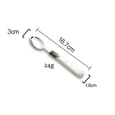 Retro grebšanas pērļu karotes dakšiņas nazis nerūsējošā tērauda vintage sveķu rokturis kafijas karotes deserta galda piederumi foto rekvizīti