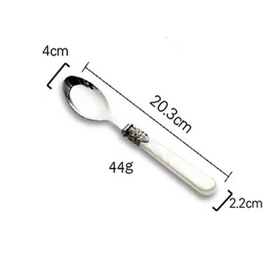 Retro grebšanas pērļu karotes dakšiņas nazis nerūsējošā tērauda vintage sveķu rokturis kafijas karotes deserta galda piederumi foto rekvizīti