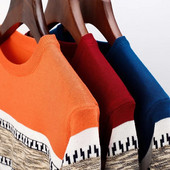 2023. gada rudens jauns trikotāžas apģērbs, kokvilnas vīriešu korejiešu džemperis ar apaļu kakla izgriezumu, svītrains T-krekls, apakšējais vīriešu apģērbs