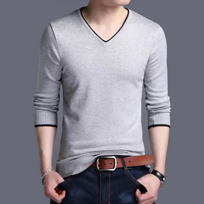 2023. gada rudens jauns trikotāžas apģērbs, kokvilnas vīriešu korejiešu džemperis ar apaļu kakla izgriezumu, svītrains T-krekls, apakšējais vīriešu apģērbs