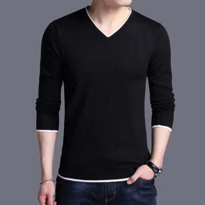 2023. gada rudens jauns trikotāžas apģērbs, kokvilnas vīriešu korejiešu džemperis ar apaļu kakla izgriezumu, svītrains T-krekls, apakšējais vīriešu apģērbs