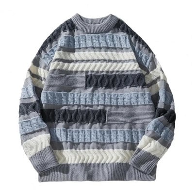 Ανδρικό Πλεκτό Πουλόβερ Φθινόπωρο Χειμώνας Ανδρικό Πουλόβερ Κομψό Ανδρικό Πλεκτό Πουλόβερ Μαλακό Ζεστό Πουλόβερ Λαιμού με ριγέ για το Φθινόπωρο