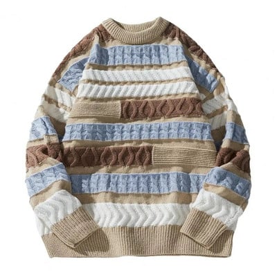 Ανδρικό Πλεκτό Πουλόβερ Φθινόπωρο Χειμώνας Ανδρικό Πουλόβερ Κομψό Ανδρικό Πλεκτό Πουλόβερ Μαλακό Ζεστό Πουλόβερ Λαιμού με ριγέ για το Φθινόπωρο