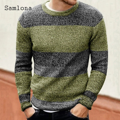 2023. gada rudens jauni adīšanas džemperi Ziemas silti džemperi Vīriešu pamata trikotāža ikdienišķa O veida kakla izgriezuma retro svītrains džemperis Vīriešu džemperi