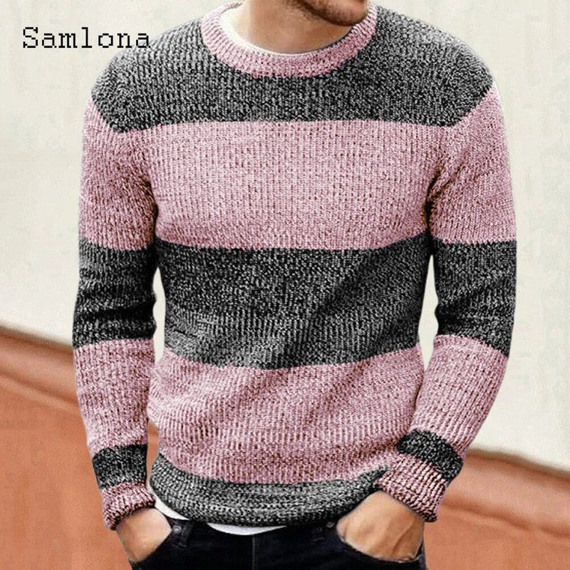 2023. gada rudens jauni adīšanas džemperi Ziemas silti džemperi Vīriešu pamata trikotāža ikdienišķa O veida kakla izgriezuma retro svītrains džemperis Vīriešu džemperi