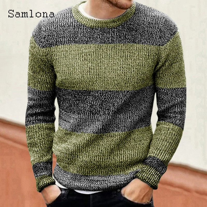 2023. gada rudens jauni adīšanas džemperi Ziemas silti džemperi Vīriešu pamata trikotāža ikdienišķa O veida kakla izgriezuma retro svītrains džemperis Vīriešu džemperi