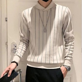 Vyresnio amžiaus vyrų mados ilgomis rankovėmis mezgimo pagrindas 2023 m. rudens/žiemos Naujas vyriškas dryžuotas megztinis Vyriškas laisvalaikio plonas megztinis