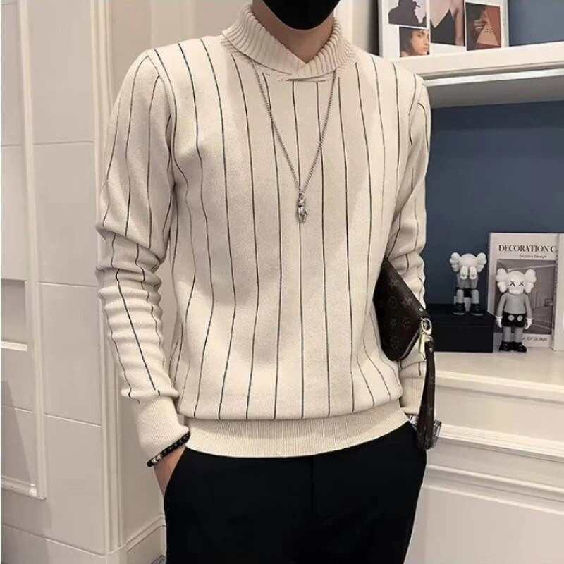 Vyresnio amžiaus vyrų mados ilgomis rankovėmis mezgimo pagrindas 2023 m. rudens/žiemos Naujas vyriškas dryžuotas megztinis Vyriškas laisvalaikio plonas megztinis