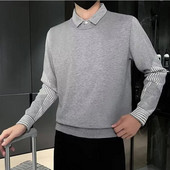 Viltus 2Gb kreklu apkakle Modes poga Savienots Trikotāžas Svītrains Džemperis Vīriešu Apģērbs Rudens Jauns Ikdienas Puloveri Brīvi silti Topi