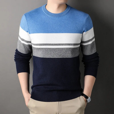 2023. gada jauns rudens ziemas vīriešu ikdienas džemperis ar apaļu kaklu un garām piedurknēm, vilnas džemperis, pusmūža un jauniešu tops