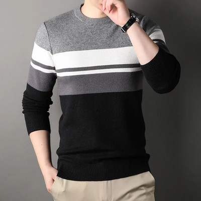 2023. gada jauns rudens ziemas vīriešu ikdienas džemperis ar apaļu kaklu un garām piedurknēm, vilnas džemperis, pusmūža un jauniešu tops