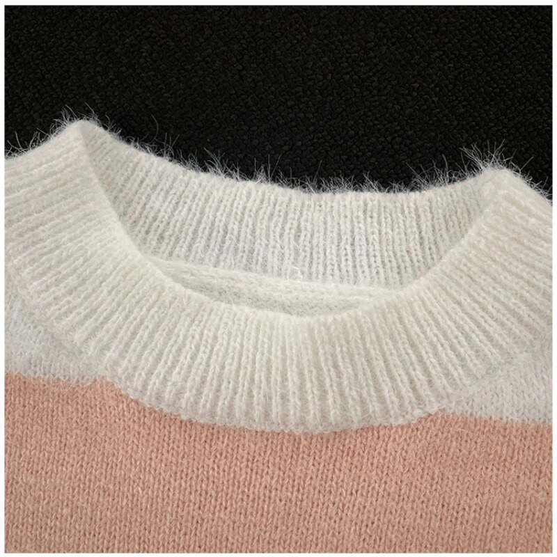 Amerikāņu svītrains džemperis vīriešiem un sievietēm Lazy High Sense rudens un ziemas apaļš kakla kontrasta krāsa korejiešu stila pāra džemperis