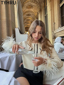 TYHRU Fashion Γυναικεία Πλεκτά Πουλόβερ The Cuff Στρουθοκάμηλο κοντό μονόστομο πουλόβερ ζακέτα