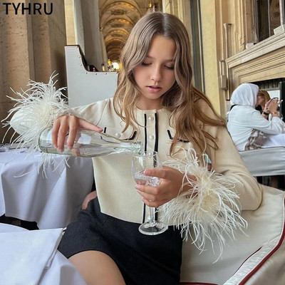 TYHRU Fashion Γυναικεία Πλεκτά Πουλόβερ The Cuff Στρουθοκάμηλο κοντό μονόστομο πουλόβερ ζακέτα