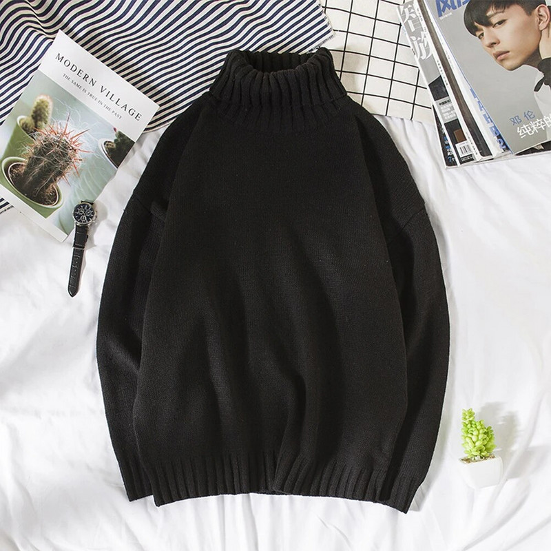 Ikdienas vīriešu ziemas silts trikotāžas džemperis ar bruņurupuču apkakli Vienkrāsains džemperis ar garām piedurknēm Trikotāžas apģērbi Puloveri Džemperi Apģērbs