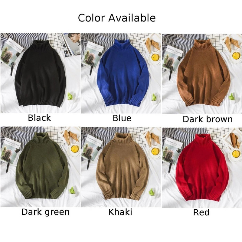 Ikdienas vīriešu ziemas silts trikotāžas džemperis ar bruņurupuču apkakli Vienkrāsains džemperis ar garām piedurknēm Trikotāžas apģērbi Puloveri Džemperi Apģērbs