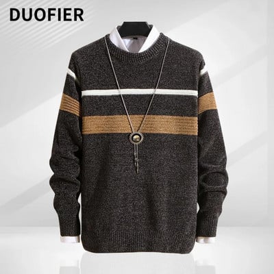 Pulover pentru bărbați cu decolteu în dungi Pulovere tricotate în dungi, toamnă iarnă, pulover casual, îmbrăcăminte de stradă, pulover de culoare de bază, pulover, îmbrăcăminte pentru bărbați