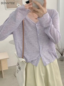 Sieviešu jakas Slim Solid All-matric brīvā laika pavasara sauļošanās elegants pamata korejiešu stila sieviešu modes elpojošs vintage trikotāžas