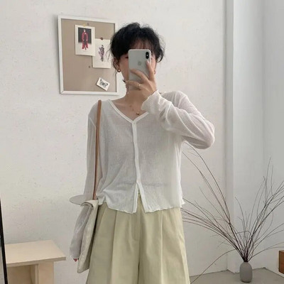 Sieviešu jakas Slim Solid All-matric brīvā laika pavasara sauļošanās elegants pamata korejiešu stila sieviešu modes elpojošs vintage trikotāžas