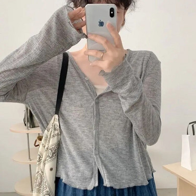 Sieviešu jakas Slim Solid All-matric brīvā laika pavasara sauļošanās elegants pamata korejiešu stila sieviešu modes elpojošs vintage trikotāžas