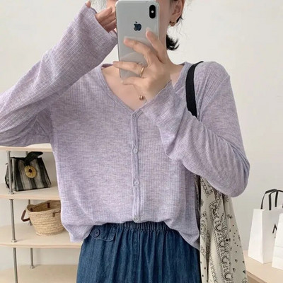 Sieviešu jakas Slim Solid All-matric brīvā laika pavasara sauļošanās elegants pamata korejiešu stila sieviešu modes elpojošs vintage trikotāžas