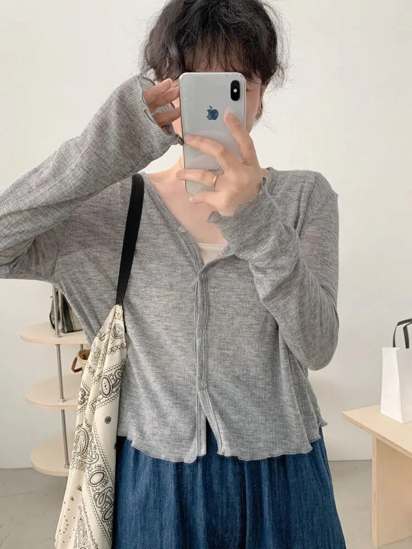 Sieviešu jakas Slim Solid All-matric brīvā laika pavasara sauļošanās elegants pamata korejiešu stila sieviešu modes elpojošs vintage trikotāžas