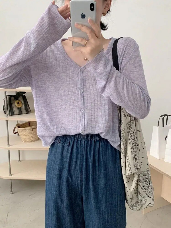 Sieviešu jakas Slim Solid All-matric brīvā laika pavasara sauļošanās elegants pamata korejiešu stila sieviešu modes elpojošs vintage trikotāžas