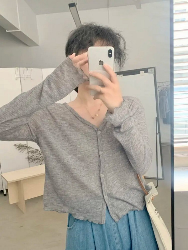 Sieviešu jakas Slim Solid All-matric brīvā laika pavasara sauļošanās elegants pamata korejiešu stila sieviešu modes elpojošs vintage trikotāžas