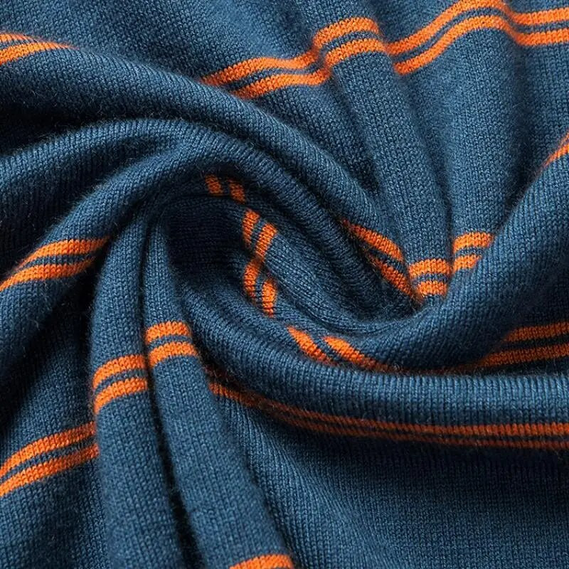 Rudens ir žiemos polo vyriški kostiuminiai marškinėliai ilgomis rankovėmis Slim Fit Šilti megzti marškiniai Polo apykakle Dryžuotas megztinis