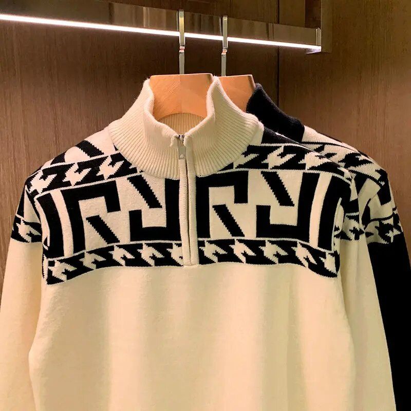 Πλεκτό πουλόβερ Ανδρικό φερμουάρ Γραφικά Ανδρικά ρούχα Πουλόβερ Μπουφάν με γιακά με φερμουάρ Κορεάτικα φθινοπωρινά ρούχα Μπλούζες Overfit Fun AX