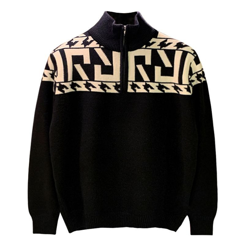 Πλεκτό πουλόβερ Ανδρικό φερμουάρ Γραφικά Ανδρικά ρούχα Πουλόβερ Μπουφάν με γιακά με φερμουάρ Κορεάτικα φθινοπωρινά ρούχα Μπλούζες Overfit Fun AX