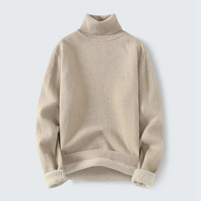 Ziemas slaids flīsa džemperis ar apkakli vīriešu modes trikotāžas džemperi, silti vīriešu Casaul korejiešu stila vienkrāsains adīšanas džemperis vīrietis