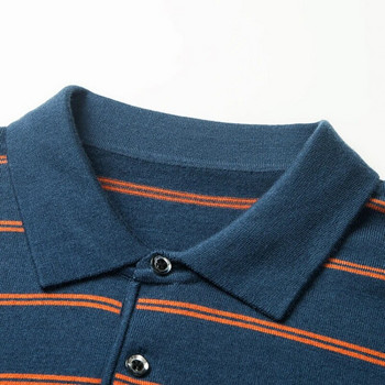 Φθινοπωρινό και χειμερινό ανδρικό μακρυμάνικο πουκάμισο πόλο πουκάμισο με λεπτή εφαρμογή Ζεστό πλεκτό πουκάμισο με γιακά πόλο πάνω ριγέ πουλόβερ