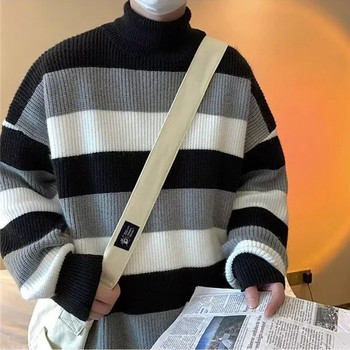 Ριγέ μακρυμάνικο vintage πουλόβερ για άνδρες για φθινόπωρο και χειμώνα Lazy casual ευέλικτο πλεκτό Harajuku πουλόβερ