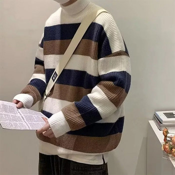 Ριγέ μακρυμάνικο vintage πουλόβερ για άνδρες για φθινόπωρο και χειμώνα Lazy casual ευέλικτο πλεκτό Harajuku πουλόβερ